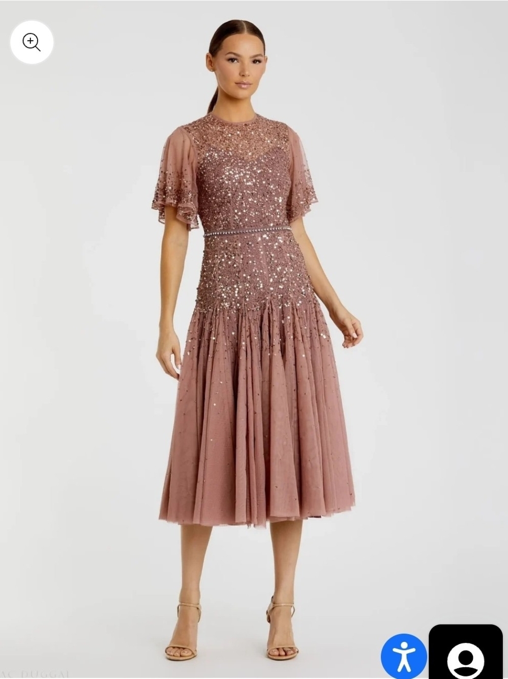 Us/8 Mac Duggal Rose-Gold Sequin Long Sleeve Evening Dress